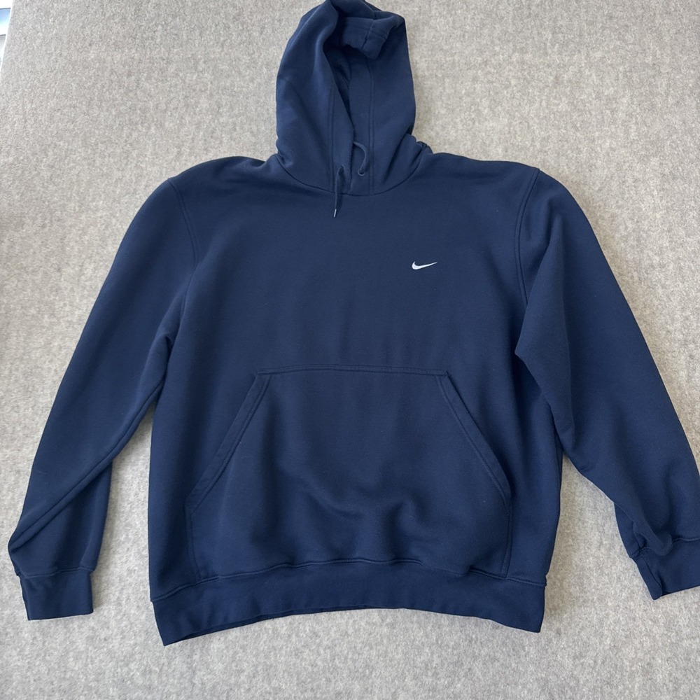 Nike Vintage Y2K Pullover Hoodie Mens Large Navy Blue Swoosh Fleece Sweatshirt